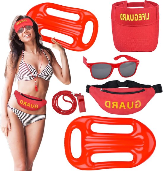 5-delige Lifeguard Fancy Dress Set voor Halloween met Hoed, Heuptas, Fluit en Zonnebril voor Zwembadfeestjes