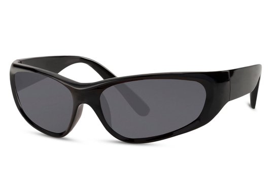 5019 Wrap around zonnebril | ovale zonnebril |Unisex |Heren & Dames bril |Biker brillen |Zwart Lens | Zwart (glanzend) Montuur | Chunky Frame | Sunglasses | Festival Bril | Rave Bril |Trendy Party & Outdoor Bril | UV400 + brillen sleeve & doek van Merkloos