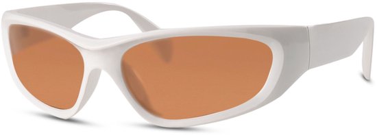 5022 Wrap around zonnebril - ovale zonnebril |Unisex |Heren & Dames bril |Biker brillen - Bruin Lens - Wit Montuur - Chunky Frame - Sunglasses - Festival Bril - Rave Bril |Trendy Party & Outdoor Bril - UV400 + brillen sleeve & doek