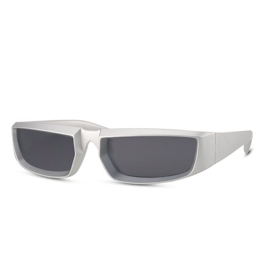 5028 Pretcilinders zonnebril - rechthoekig zonnebril |Unisex|Heren & Dames bril |Biker brillen - Zwart Lens - Futuristische zilverkleurige Montuur - Chunky Frame - Festival Bril - Rave Bril |Trendy Party & Outdoor Bril - UV400 + brillen sleeve & doek