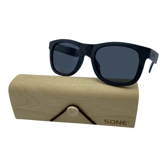 5one® Black/Blue 2.0 - Houten Zonnebril met gepolariseerde grijze lens van Merkloos