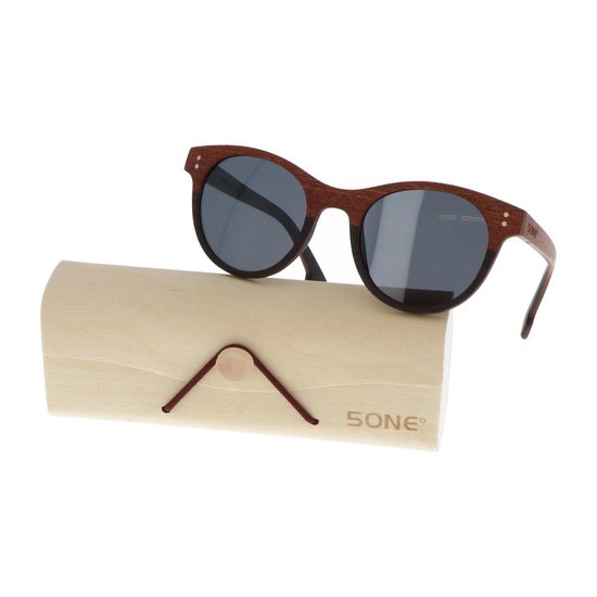 5one® Florence - Sapele hout zonnebril rond model met grijze lens van 5one®