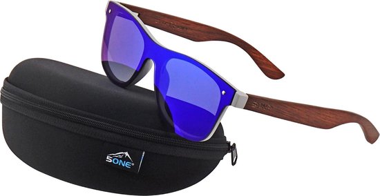 5one® Hvar Brown Wood Revo Blue - Houten Zonnebril gepolariseerd van 5one®