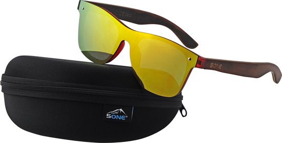 5one® Hvar Burgundi Revo Red - Houten Zonnebril gepolariseerd van 5one®