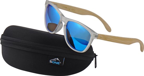 5one® Java Matt Clear Ice Blue - Bamboe Hout Zonnebril van 5one®