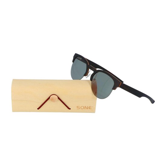 5one® meester Sports G15 - Ebony houten zonnebril - sportief model van Merkloos