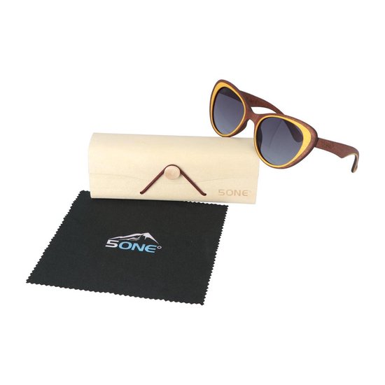 5one® Napoli - Houten Cateye dames zonnebril - grijze lens
