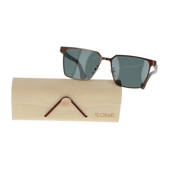 5one® Napoli Square Green - Zonnebril met houten poten - G15 lens van 5one®