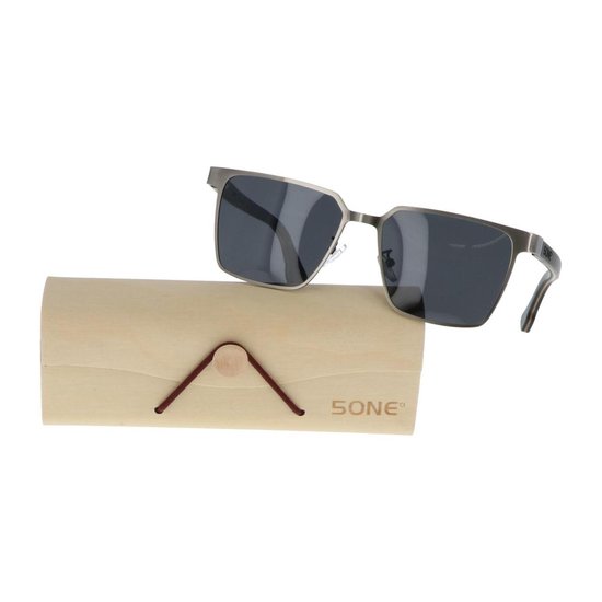 5one® Napoli Square Gun Metal Grey - Zonnebril met houten poten van 5one®