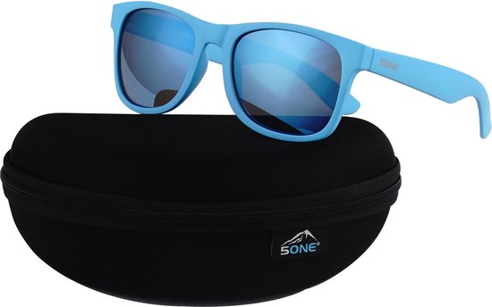 5one® No.4 Bright Blue zonnebril - lichtblauw frame - Revo Blue glazen