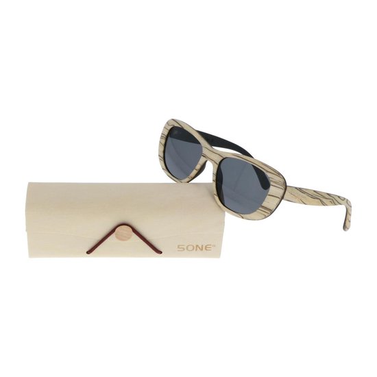 5one® Siena White striped - houten dames zonnebril met grijze lens