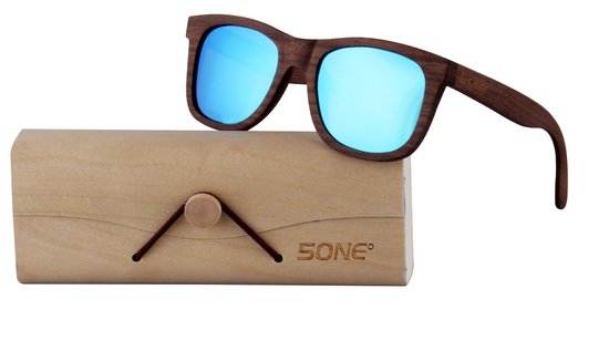 5one® zonnebril Walnut Blue hout blauwe lens 2017518 van 5one®