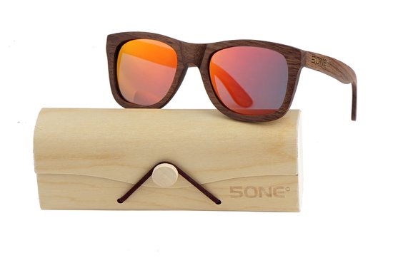 5one® zonnebril Walnut Fire Red hout rode lens 2017580 van Merkloos