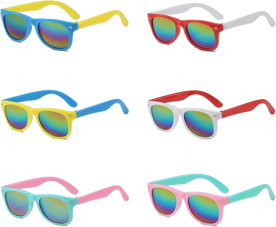 6 Stuks Kinderzonnebrillen Neon Kleur UV400 Bescherming voor Kinderfeestjes en Zomer van Merkloos