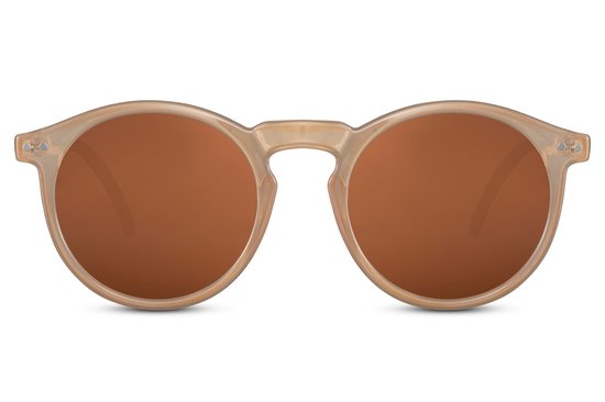 6167 Solo-Solis Ronde Zonnebril | Bruine Lens | Beige Montuur | Carnavalsbril | Zonnebril Dames & Heren |Festival & Rave Bril | Retro & Trendy | Fashion Eyewear | Party & Outdoor Bril | UV400 | Inclusief Brillen Sleeve & Brillendoek