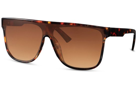 6384 Oversized zonnebril | shield zonnebril | unisex zonnebril | panter zonnebril | schildpad zonnebril | grote zonnebril | bruin festival zonnebril |heren & dames zonnebril | Bruine zonnebril transparant bruin lens | UV400 + brillen sleeve & doek van Merkloos