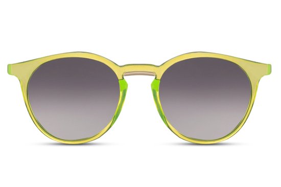 6484 Solo-Solis Ronde Zonnebril |Transparant overloop Zwart Glazen Lens | Neon Geel Montuur | Heren & Dames | Festival & Rave Bril | Retro & Trendy | Fashion Eyewear | Party & Outdoor Bril | UV400 | Gerecycled | Inclusief Brillen Sleeve & Brillendoek