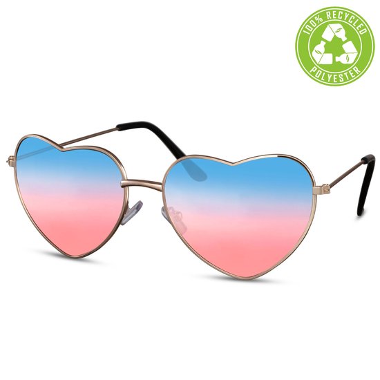 6490 EcoLine Golden Sunset Love | Blauw Roze Kleurverloop Lens | Goud Montuur | Hartjes Aviator | Retro & Classic Bril | Festival & Rave Bril | Carnavalsbril | Zonnebril Dames & Heren | Trendy Party & Outdoor Bril | Incl. Brillen Sleeve & Brillendoek