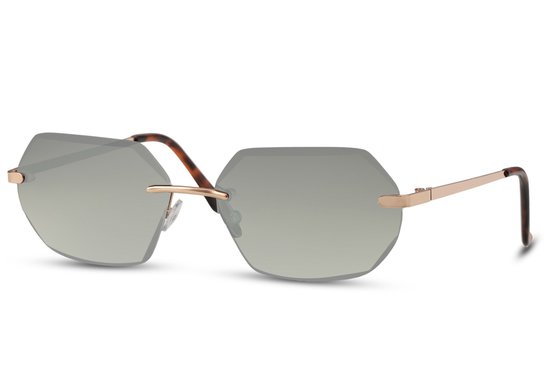 6494 Solo-Solis Zonnebril | Goud Montuur Zonnebril | Groen Glazen Zonnebril | Randloze Zonnebril | Rimless Glasses | Dames & Heren | Festival & Rave Bril | Fashion Eyewear | Trendy Zomer Bril | Party & Outdoor Bril + Brillen Sleeve & Doek