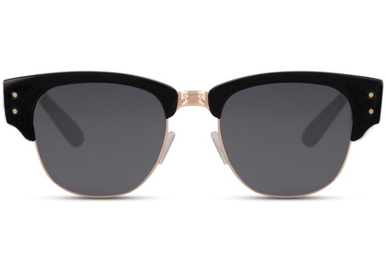6541 Clubmaster Zonnebril |'browline'-stijl | Hipster & Vintage Zonnebril | Retro & Classic Bril | Festival Bril | Carnavalsbril | Zonnebril Dames & Heren | Zwart spiegelend lens |Mat Zwart Montuur| Trendy Party & Outdoor Bril + brillen sleeve & doek