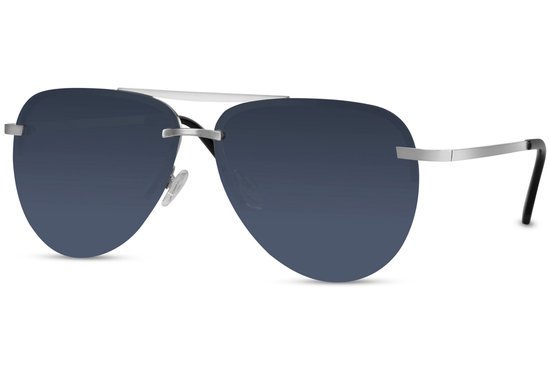 6584 Piloten Zonnebril | Aviator Zonnebril | Retro & Classic Bril | Festival , Rave Bril | Carnavalsbril | Zonnebril Dames & Heren | Blauw getinte lens | Zonnebril Zilver Metaal montuur | Trendy Party & Outdoor Bril + brillen sleeve & doek van Merkloos