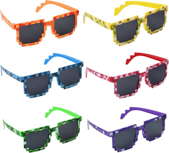 6x Mozaïek Zonnebrillen Partybril Pixel Glazen voor Feest & Evenementen