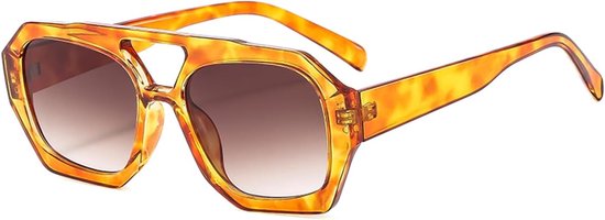 70s Retro Double Bridge Pilot Zonnebril voor dames en heren, klassieke zeshoekige zonnebril