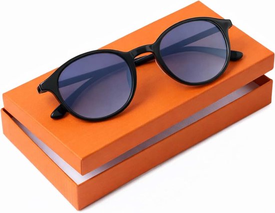 - 7650 - Zonneleesbril voor dames en heren - +1,00 tot +3,50 | Glanzend zwart en metalen montuur – Getinte glazen Cat. 3 UV400 – Flexveren