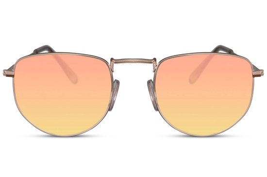 8040 Zeshoekige Hexagon Zonnebril | Retro & Classic Bril | Festival , Rave Bril | Carnavalsbril | Unisex Zonnebril | Zonnebril Dames & Heren | Oranje lens |Zonnebril Goud Metaal montuur| Trendy Party & Outdoor Bril + brillen sleeve & doek van Merkloos