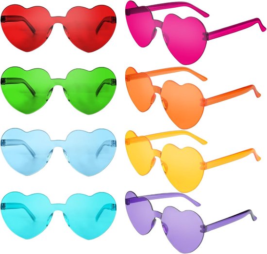8/16/24 Pairs Hartvormige Zonnebril Randloze Hart Glasse Transparante Snoep Kleuren voor Party Favor