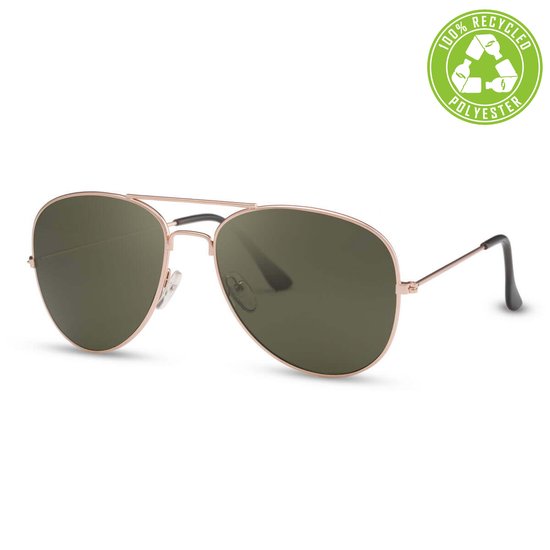 89 EcoLine - Piloot - Zonnebril - Unisex - Goud - Groen - 100% UV400 - Cat.3 - Incl. Hoesje & Poetsdoekje van Merkloos