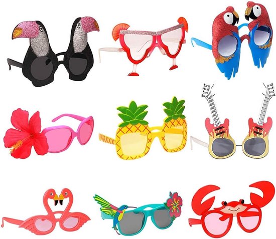 9 paar Hawaii zonnebrillen voor feest en zomer