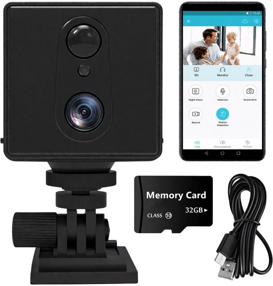 ADEL Mini Spy Camera met SIM-kaart (4G) & App - Beveiligingscamera met Nachtzicht / Verborgen Spycam - Incl. 32GB Geheugenkaart & Handleiding