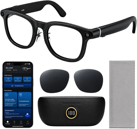 ADEL Smart Bril met Foto, Video & AI Translator - Slimme Glasses met WiFi & App - Spycam / Verborgen Spy Mini Camera - Incl. NL Handleiding