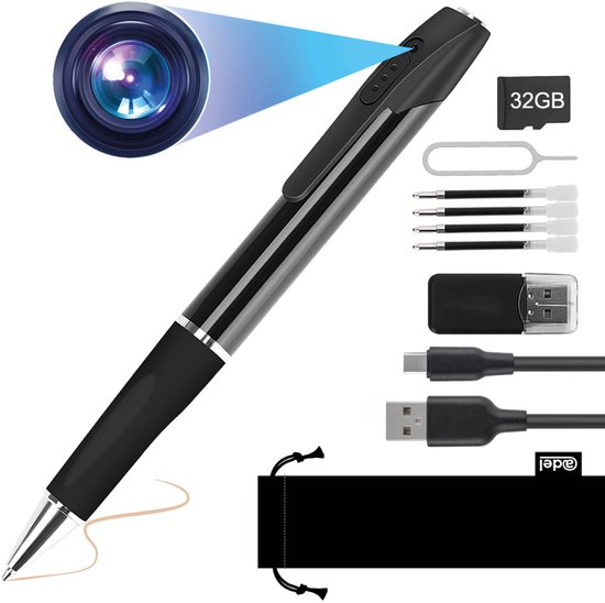 ADEL Spy Pen met Full HD Video & Voice Recorder – Verborgen Spycam / Mini Camera & Afluisterapparatuur – Incl. 32GB Geheugenkaart & NL Handleiding