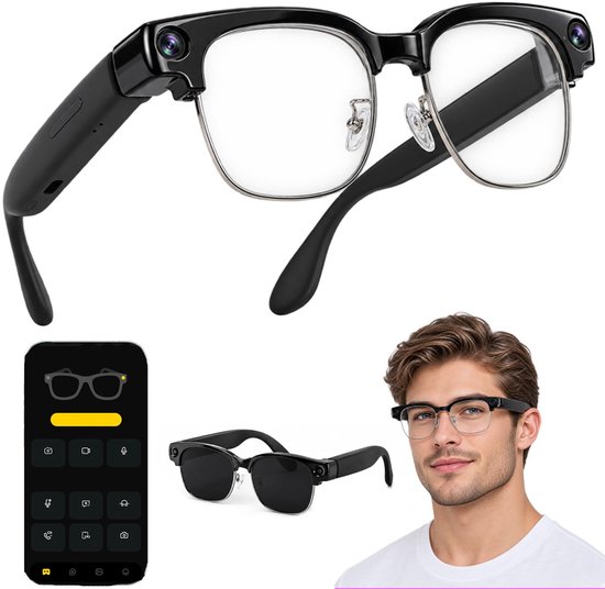 AI Smart Bril - met 800W Camera & 1080P Videoopname - AI Vertaal, Stemaassistent - Transparante Anti-blauwe Lichtlenzen - AI Record - Geluidsreductie - Bluetooth