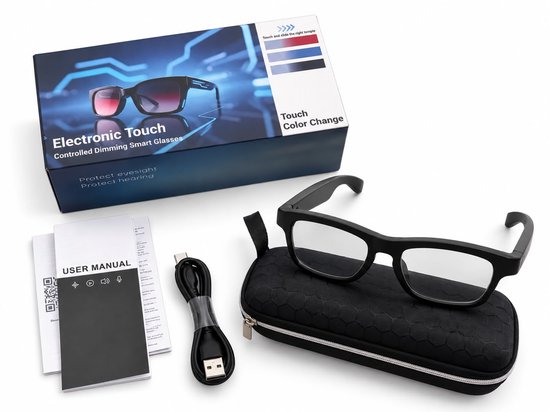 AI Smart Glasses – Elektronisch Kleurveranderende Zonnebril – AI Vertaling – Bluetooth 5.4 – Handsfree Bellen & Muziek – Touch Control – Magnetisch Opladen – Zwart