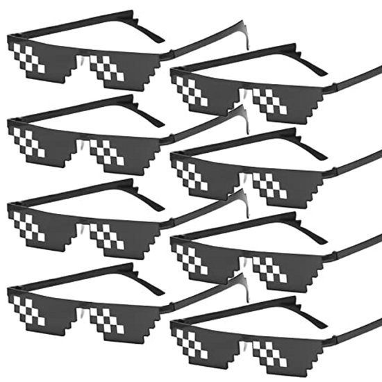 Aicharynic Pixel zonnebril, kleuren partybril, mozaïekbril, Thug Life bril, MLG Shades kleuren, feestbril, grappige brillen voor carnaval, muziekfestivals, party, bar (zwart, 8 stuks) van Merkloos