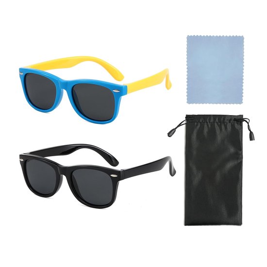 aladdien - Gepolariseerde zonnebril - UV-bescherming - 2 stuks - Blauw en zwart - Modieus voor kinderen - Perfect voor jongens en meisjes