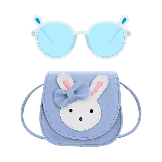 aladdien - Konijnen-kindertas - Schattige dierenschoudertas - Blauw - Kindertas met zonnebril - Meisjes cadeau - Geschikt voor 2 tot 10 jaar