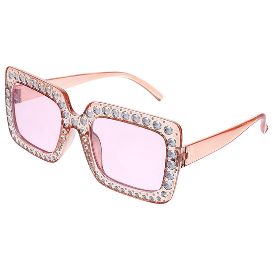 Allecto - Oversized Zonnebril - Retro Disco Glitter - Unisex - Roze - 70s Stijl - Lichtgewicht en Comfortabel - Ideaal voor Feesten van Merkloos