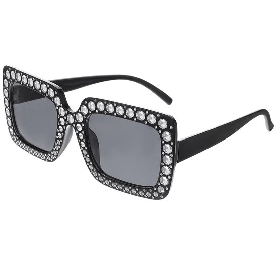 Allecto - Oversized zonnebril - Retro disco stijl - Unisex - Glitter strass - Semi-transparant - Comfortabel en lichtgewicht - Zwart van Merkloos
