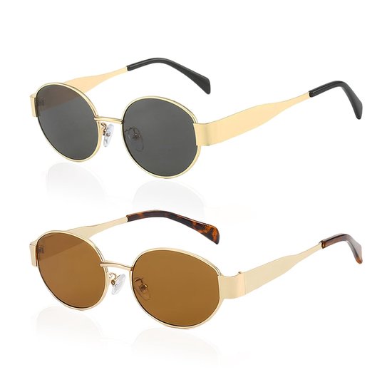 Allecto - Retro Zonnebril - UV Bescherming - Unisex - Ovale Glazen - Ronde Zonnevizieren - Metalen Frame - Reis Accessoire - Geschikt voor Strandsp... van Merkloos