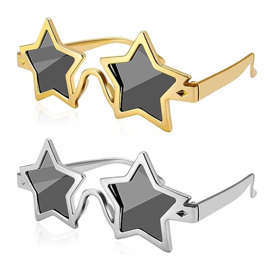 Allecto - Zonnebril - Feestzonnebril - Funky sterrenvorm - Kleurrijk - Kostuumaccessoire - Perfect voor feesten - 2 stuks van Merkloos