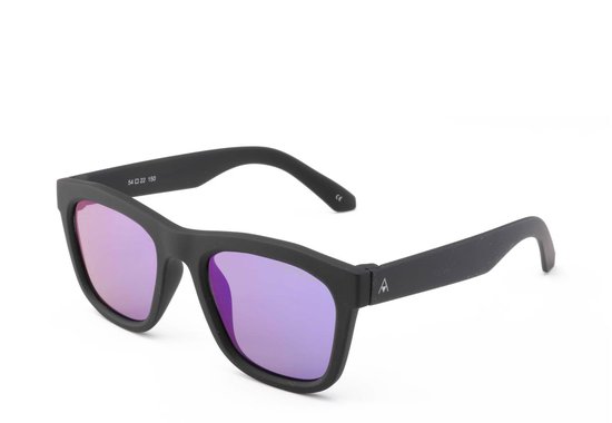 Apeirom Manhattan Zonnebril - TR-90 Ultra Light Zwart Rubber Finish Frame - UV400 - Polycarbonaat Purple Revo Anti Scratch Lens - Anti Reflect Coating Achterzijde Lens. van Apeirom