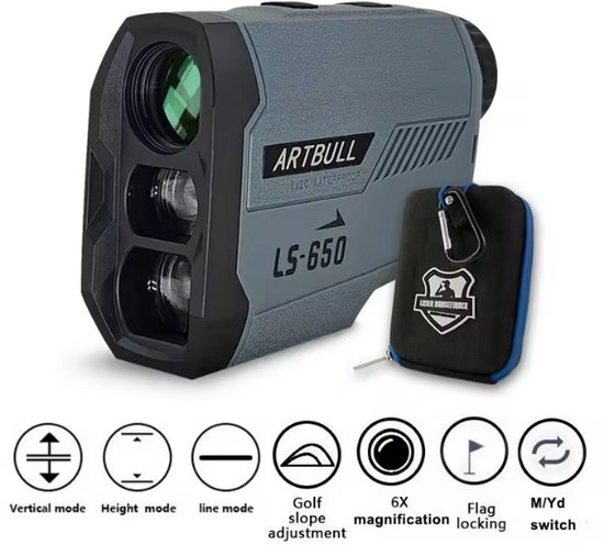 ARTBULL LS-650 Laser Afstandsmeter – 650 Meter Bereik – 6x Zoom – Inclusief Beschermhoes – Golf Slope & Vlag Vergrendeling – Waterdicht van ART