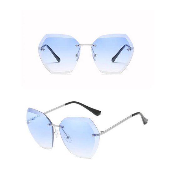 ASTRADAVI Zonnebril - Vintage Pentagon Vorm - Randloos Lenzen - Blauw & Zilveren Montuur van ASTRADAVI