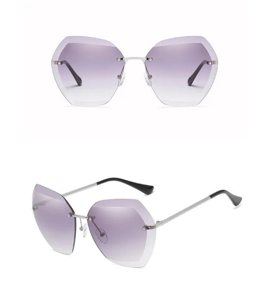 ASTRADAVI Zonnebril - Vintage Pentagon Vorm - Randloos Lenzen - Grijs Paars & Zilveren Montuur van ASTRADAVI