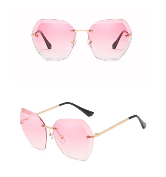 ASTRADAVI Zonnebril - Vintage Pentagon Vorm - Randloos Lenzen - Hot Pink & Gouden Montuur van ASTRADAVI