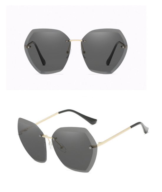 ASTRADAVI Zonnebril - Vintage Pentagon Vorm - Randloos Lenzen - Zwart & Gouden Montuur van Astra